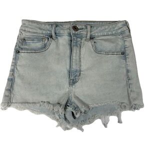 American Eagle Women’s Size 6 Super Hi Rise Shortie Shorts Jean Light Wash #1595